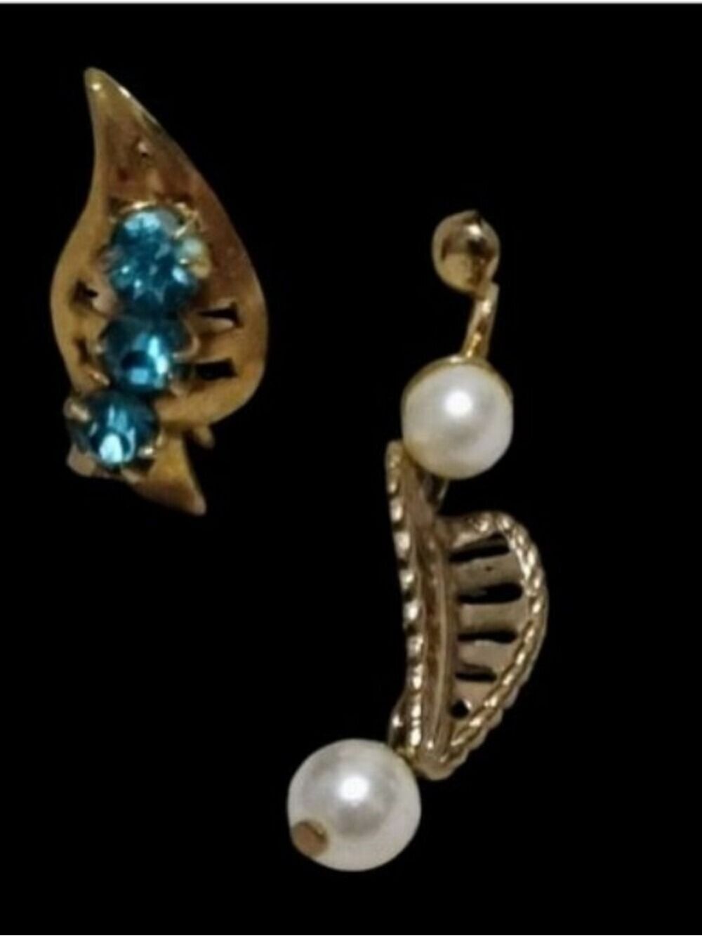 Drop Leaf Earrings with Blue Crystal Pearl Accents